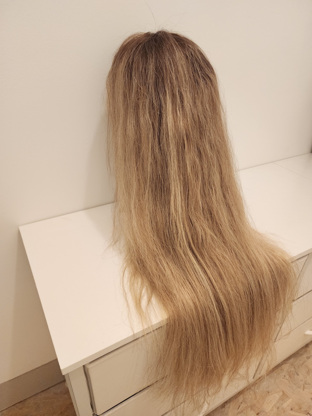 30 Inches Long!! 100 % Human Hair Blonde Rooted Wig Lace Front Lace Top